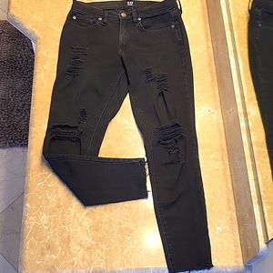 GAP Denim True Skinny Black Distressed 5-pocket Jeans, Sz 26